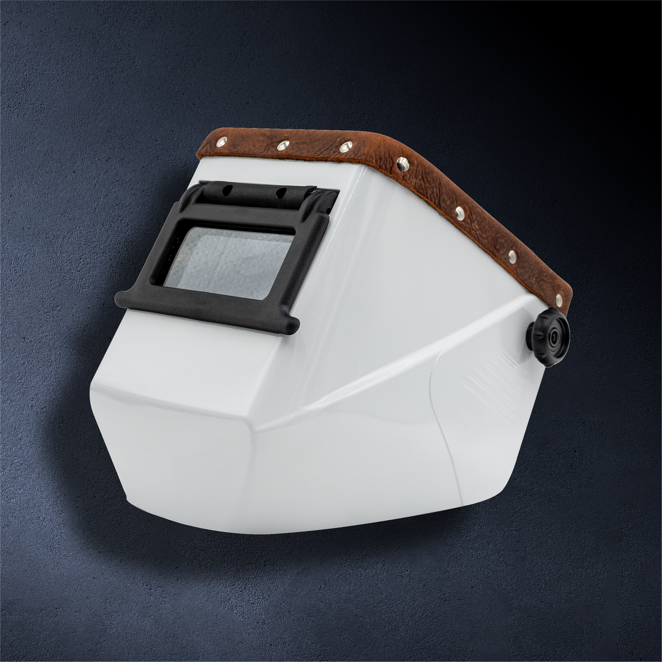 Jackson Safety White HSL-2 Passive Welding Helmet – Lift Front with Outlaw Leather Trim (Brown Leather)